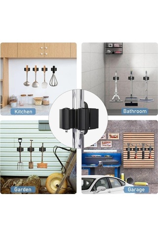 Novahub Çok Amaçlı Kancalar Duvara Monte Banyo Organizatör Süpürge Tutucu 6 Adet Siyah Kancalı Askılık Siyah