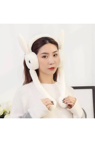 Ikkb Çocuk Kış Sıcak Sevimli Tavşan Kulaklık Beyaz