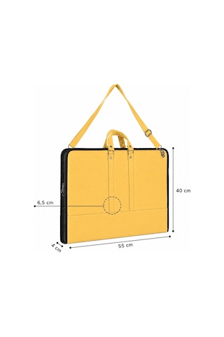 40x55 Cm Suni Deri Profesyonel Resim Proje Çantası Sarı 35x50 Cm Uyumlu, Çift Taraflı T Cetveli Aparatlı