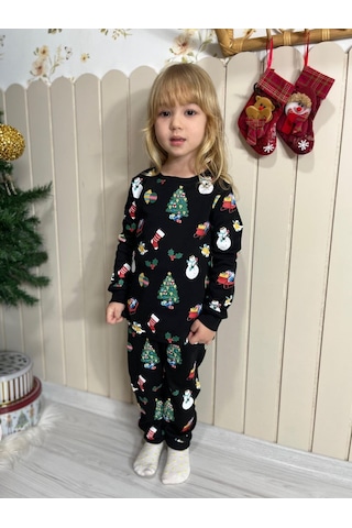 Gökjoy Çocuk Yeni Yıl Temalı Pijama Takımı Siyah