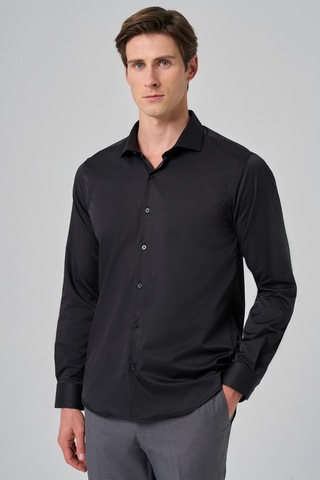 Morven Erkek Siyah Basic Düz Desen İtalyan Yaka Slim Fit Gömlek 26mc004002001 Siyah
