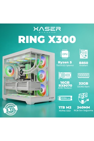 Xaser Ring X300 R-5 7500X3D 32 GB   1 TB M.2 Nvme  SSD 16 GB RX9070 Free Dos Masaüstü Oyuncu Bilgisayarı