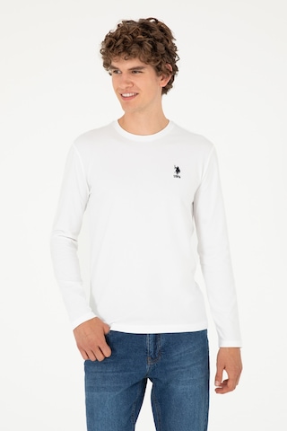 U.S. Polo Assn. Erkek Slim Fit Bisiklet Yaka Beyaz Basic Sweatshirt 50289027-VR013