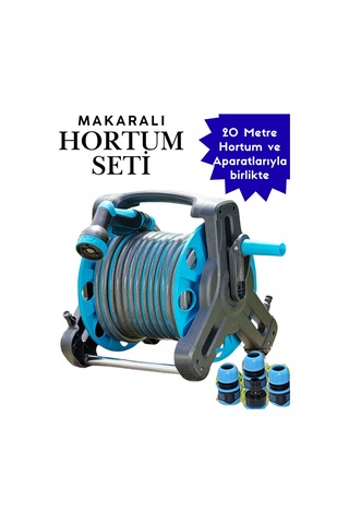 Makaralı Hortum Seti 20 Metre Bahçe Sulama Ve Araç Yıkama Seti - 1/2 İnç Pratik Bahçe Ve Oto Yıkama