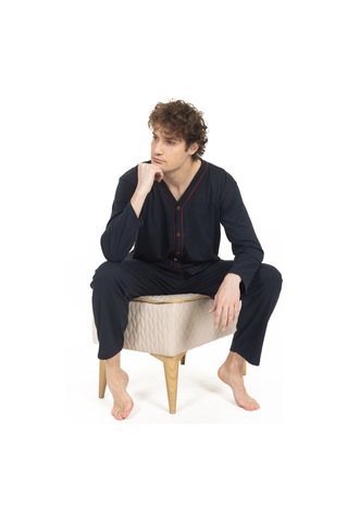 Erkek Boydan Düğmeli Yüksel Kalite Pamuk Pijama Takımı 16511-lacivert Lacivert
