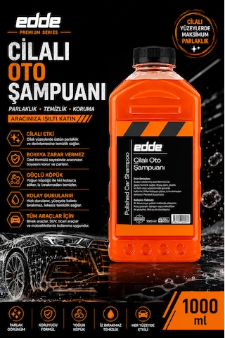 Edde Araba Araç Oto Cilalı Fırçasız Yıkama Şampuan Oto Yıkama Şampuanı Köpüğü 1 L Oto Detailing