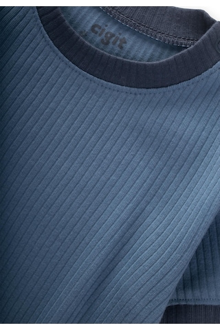 Cigit Garnili Fitilli T-shırt Takım 1-5 Yaş İndigo Mavi İndigo