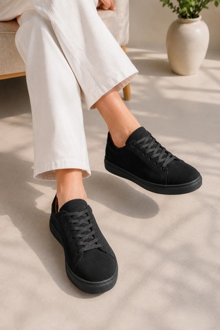 Mevese Austin Bağcıklı Cilt Erkek Günlük Sneaker Ayakkabı - Siyah Süet