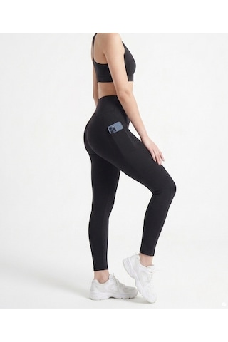 Emfure Cepli Kız Çocuk Slim Fit Dar Kalıp Spor Tayt Siyah