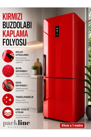 Packline Marketing Parlak Kırmızı Buzdolabı Kaplama Folyosu 61cm X 1metre