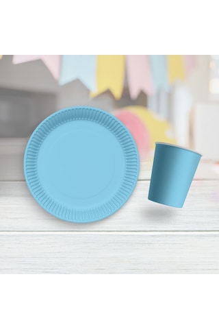 16 Adet Mavi Tabak, 16 Adet Mavi Bardak