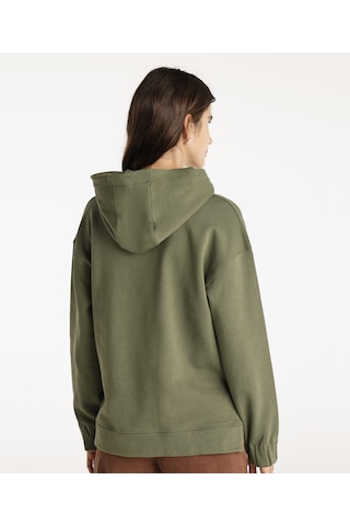Yargıcı Yırtmaç Ve Kol Ucu Lastik Detaylı Kapşonlu Sweatshirt Haki