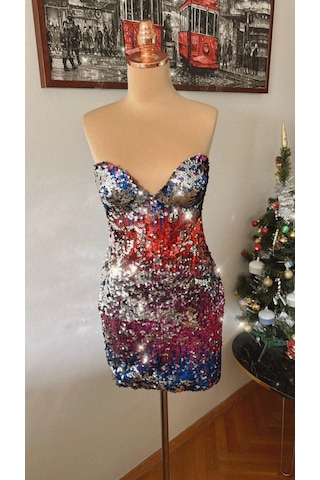 Chica Rosa Fashion Pullu Çok Renkli Straplez Mini Elbise