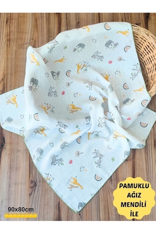 Desenli Müslin Kız Erkek Bebek Battaniyesi Oeko-texli %100 Pamuklu D Puset Örtüsü Yenidoğan 90x80cm Turuncu
