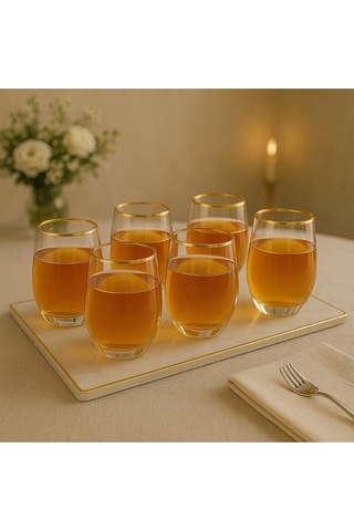 Kristal Su Bardak Altın Yaldızlı 360 Ml 6 Adet Altın