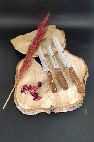 Sürmene 3'lü Mutfak Bıçak Seti Ultra Keskin Set Kahverengi