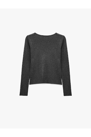 Koton İkili Katmanlı Dantel Detaylı Slim Fit U Yaka Uzun Kollu Düğmeli Triko Hırka Antrasit 7wal90146ıt