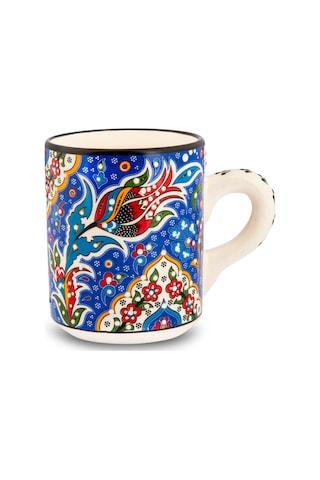 El Yapımı Seramik Kupa Organik Boya Lale Figürü MAvi