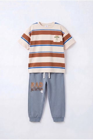 Magu Erkek Çocuk Çizgili T-shirt Jogger Pantolon Takım Çok Renkli