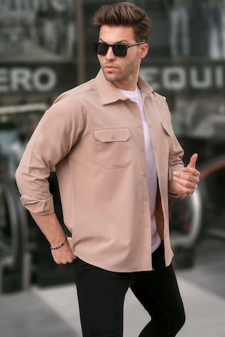 Madmext Bej Basic Regular Fit Erkek Gömlek 6716 Bej