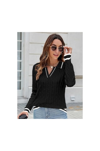 Youknitwear You Riviera Polo Yaka Kadın Kazak Siyah