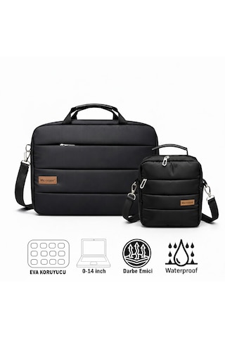 Microcase 2in1 Set Apple Uyumlu MacBook Air 13 İnch M3 2024 İle 14 İnch Çanta + Omuz Askılıklı El Çantası Al5499 Siyah