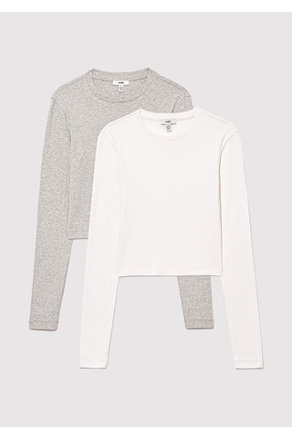 Mavi - 2li Uzun Kollu Crop Basic Tişört 1613021-88467 Gri