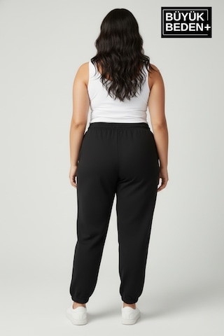 Süperlife Kadın Büyük Beden New York Paça Lastikli Rahat Kesim Jogger İnce Eşofman Altı Spr26beak951-5 Siyah