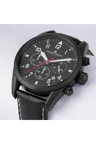 Jacques Lemans Sport Jl.42-2f Quartz Deri Siyah 10 Atm 42 Mm Erkek Kol Saati Siyah