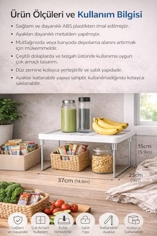 Ve Mutfak Tezgahı Için Raf Düzenleyici Buzdolabı Uyumlu Yükseltici Organizer Metal Ayaklı Ek Raf Çok Amaçlı Raf Diğer