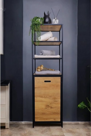 Digithome Metal Kirli Sepetli 4 Raflı Çok Amaçlı Banyo Düzenleyici Raf Organizer Siyah/atlantik Çam Mrs-009 C1-1-369 Atlantik - Çam