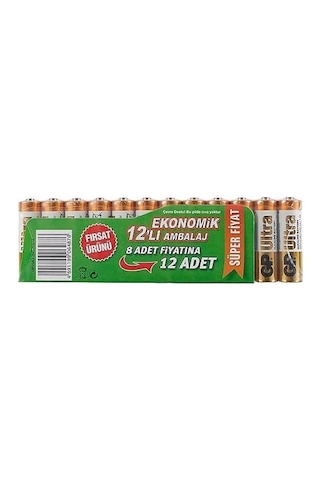Gp Batteries Gp15au Ultra Alkalin Lr6/e91/aa Kalem Pil, 1.5 Volt, 12&apos Li Paket, Bakır/siyah/beyaz