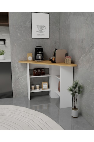Corner Kahve Köşesi Çok Amaçlı Raflı Mutfak Masası, Safirmeşe Beyaz Safirmeşe Beyaz