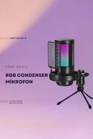 Driton Driton Youtuber Mikrofon Mv-5 Siyah Rgb Usb Oyuncu Yayıncı