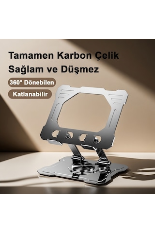 Metalik 720 Derece Dönebilen Tablet & Telefon Standı Aşağı Yukarı Yönlü Tutucu Padli Premium