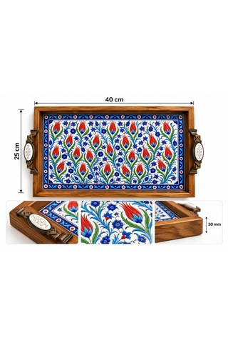 Ahşap Tepsi Cam Baskılı 28x44