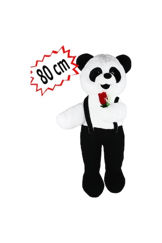 80 Cm Ayakta Tulumlu Çiçekli Panda Siyah
