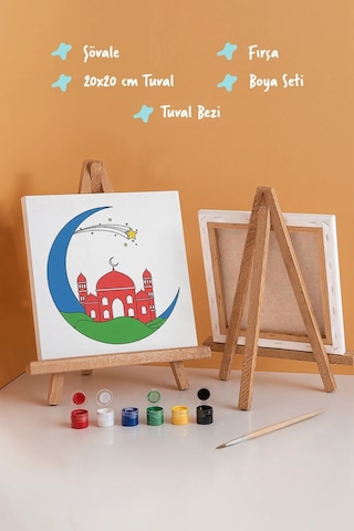 Mavi Hilal İçinde Cami Şövaleli Boya Seti 20x20