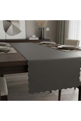 1 Adet Deri Runner-40x140 Cm-fırfır Desenli Runner Gri