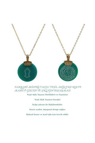 Hakkani Mührü Yazılı Yeşil Akik Taşı Kolye Manevi Güc Yeşil