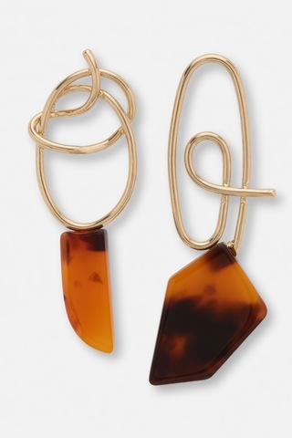 Kahverengi Asimetrik Desenli Amber Küpe Kahverengi Asimetrik Desenli Amber Küpe