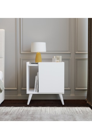 50 Cm Mdf Modern Ayaklı Beyaz Komodin Çok Amaçlı Dolap Yan Sehpa