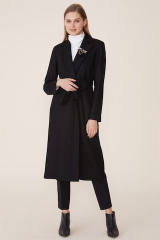 Siyah - Erkek Yaka Aksesuarlı Kaban Siyah