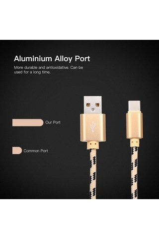 Lemestar 2m Uzunluklu Usb Type-c Şarj Ve Veri Kablosu, Nylon Kaplama, Alüminyum Uç, Huawei P10/mate9, Xiaomi 5s6, Siyah