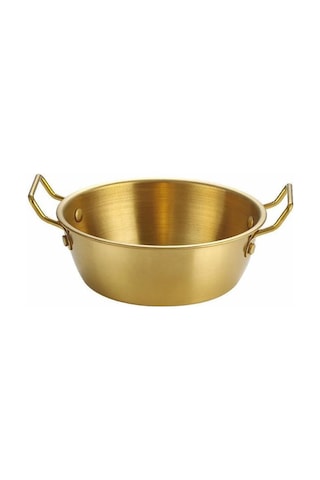 Gold Paslanmaz Çelik Yuvarlak Sunum Tavası Kulplu Servis Kabı Sosluk 10 Cm Gold