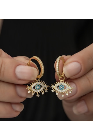 925 Ayar Gold Renk Sallantılı Göz Küpe Kadın Gümüş Küpe