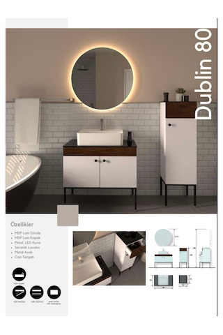 Evros Dublin 80 Cm Banyo Dolabı Kahve