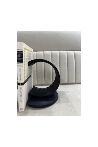 Minimal Kavisli Kitap Tutucu Siyah Dekoratif Kitaplık Desteği