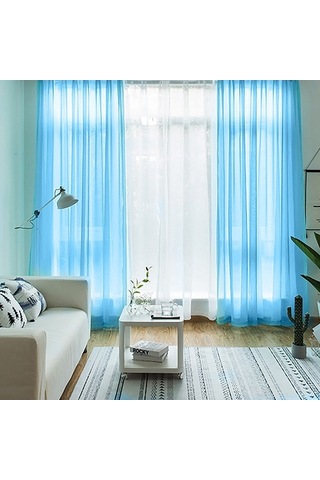 Primepickings İki Adet Mavi Perde - 100x130 Cm, Hafif Ve Estetik, Şeffaf Pencere Dekoru