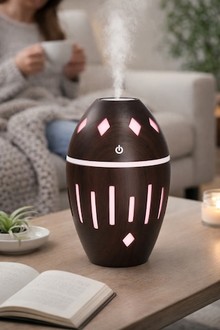 Ahşap Tasarımlı Aroma Difüzör Rgb Led Ortam Işıklı Sessiz Otomatik Kapanma 300 Ml